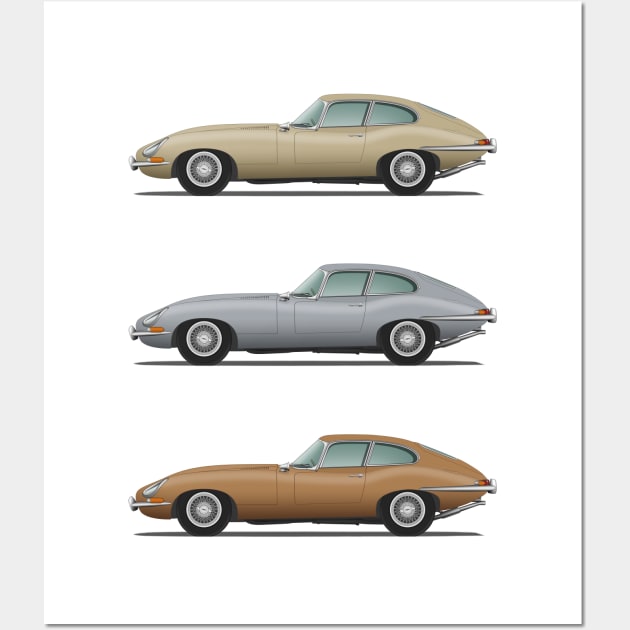 Jaguar E Type Fixed Head Coupe Gold Silver And Bronze Wall Art by SteveHClark